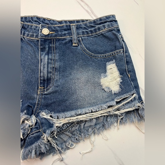 LITZ Frayed Distressed Denim Shorts - Picture 3 of 5